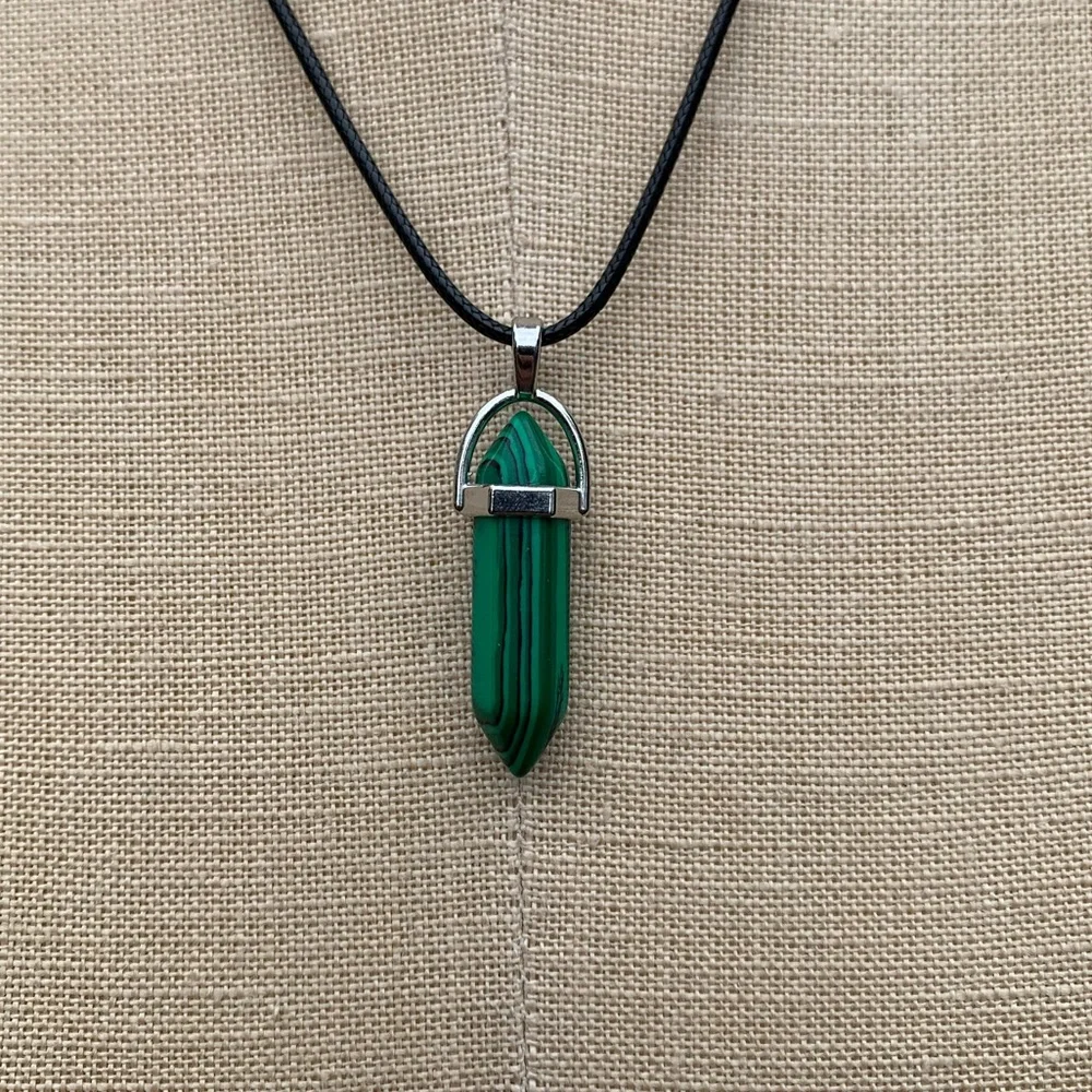 Handmade Malachite Stone Dagger Amulet Necklace - Picture 8 of 11